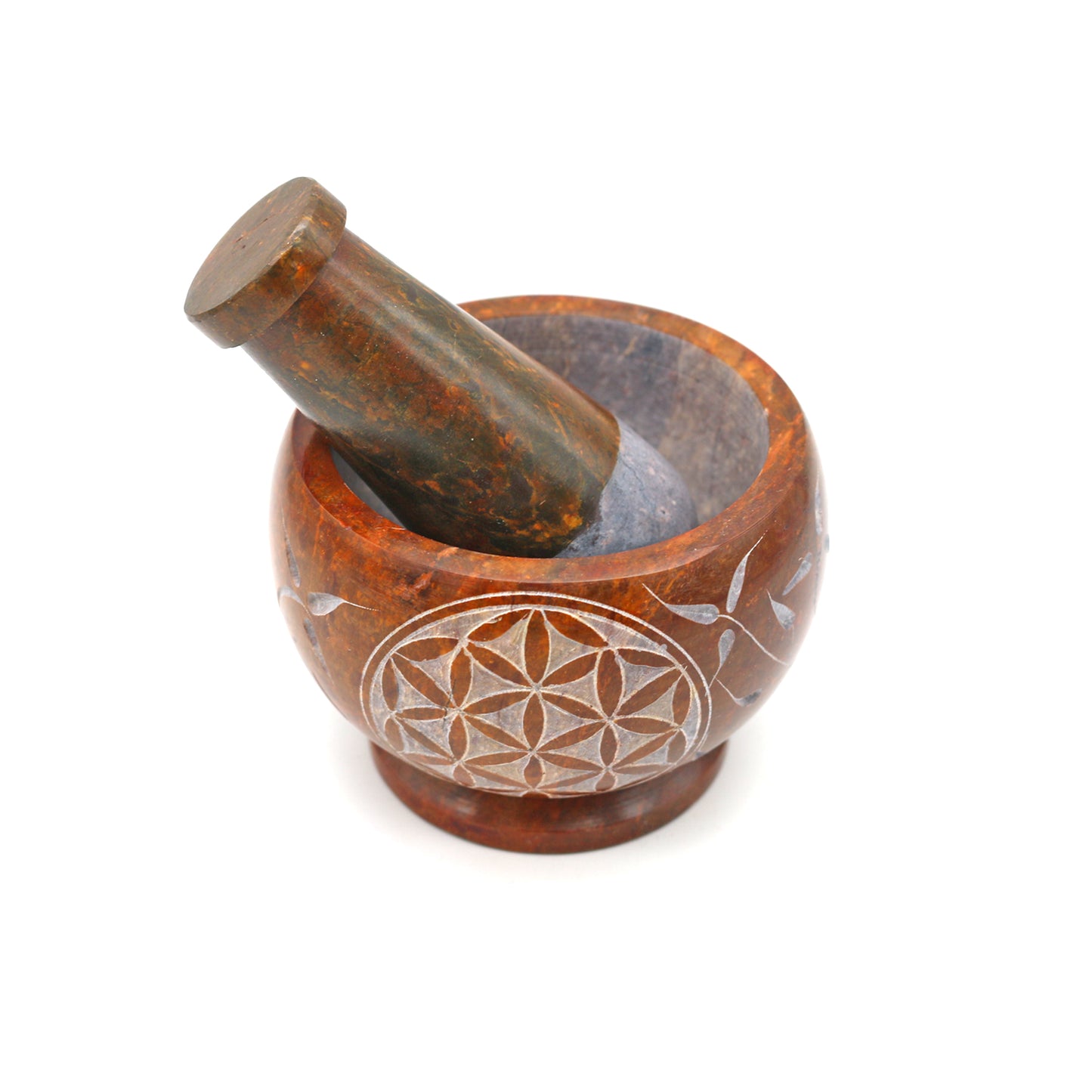 Flower of Life Hand-Carved Soapstone Mortar & Pestle