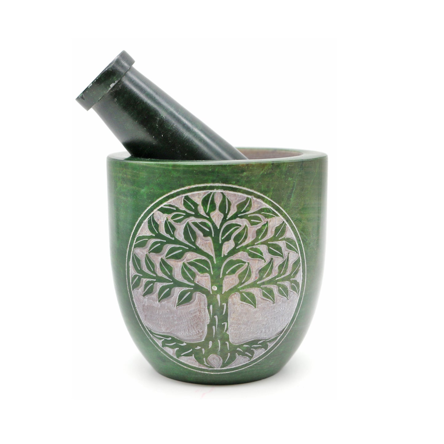 Votive Tree of Life Hand-Carved Soapstone Mortar & Pestle