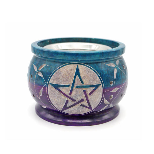 Turquoise & Purple Pentacle Hand-Carved Soapstone Charcoal Burner