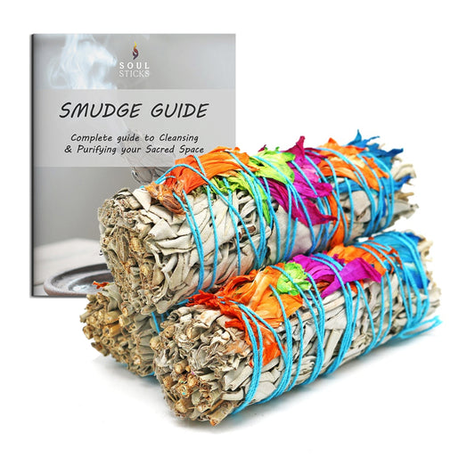 Cheerful Floral Sage Smudge Sticks with Smudge Guide (3 PK)