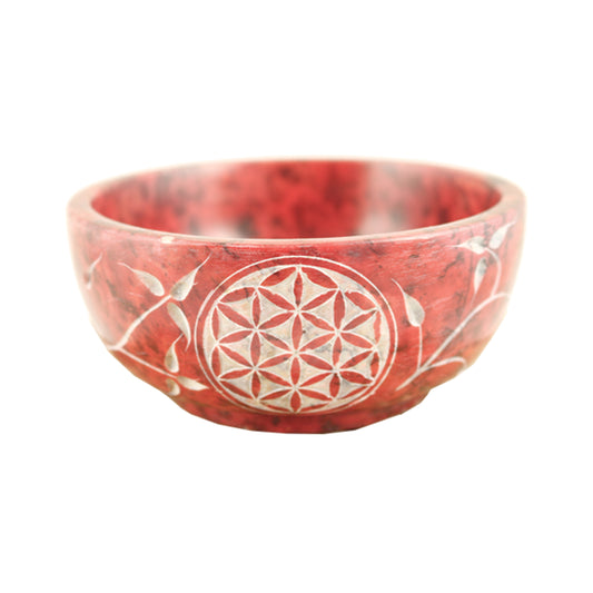 Red Flower of Life Hand-Carved Soapstone Smudge Bowl