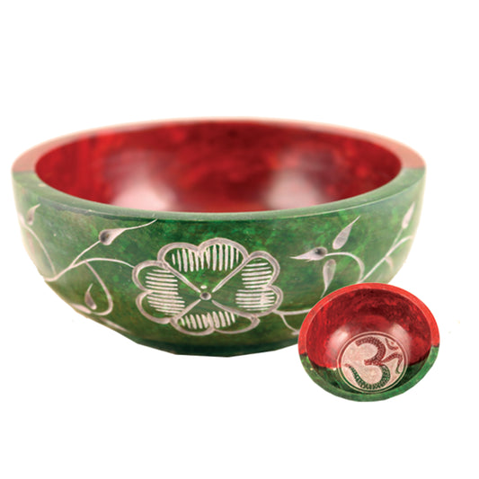 Red & Green OM Hand-Carved Soapstone Smudge Bowl