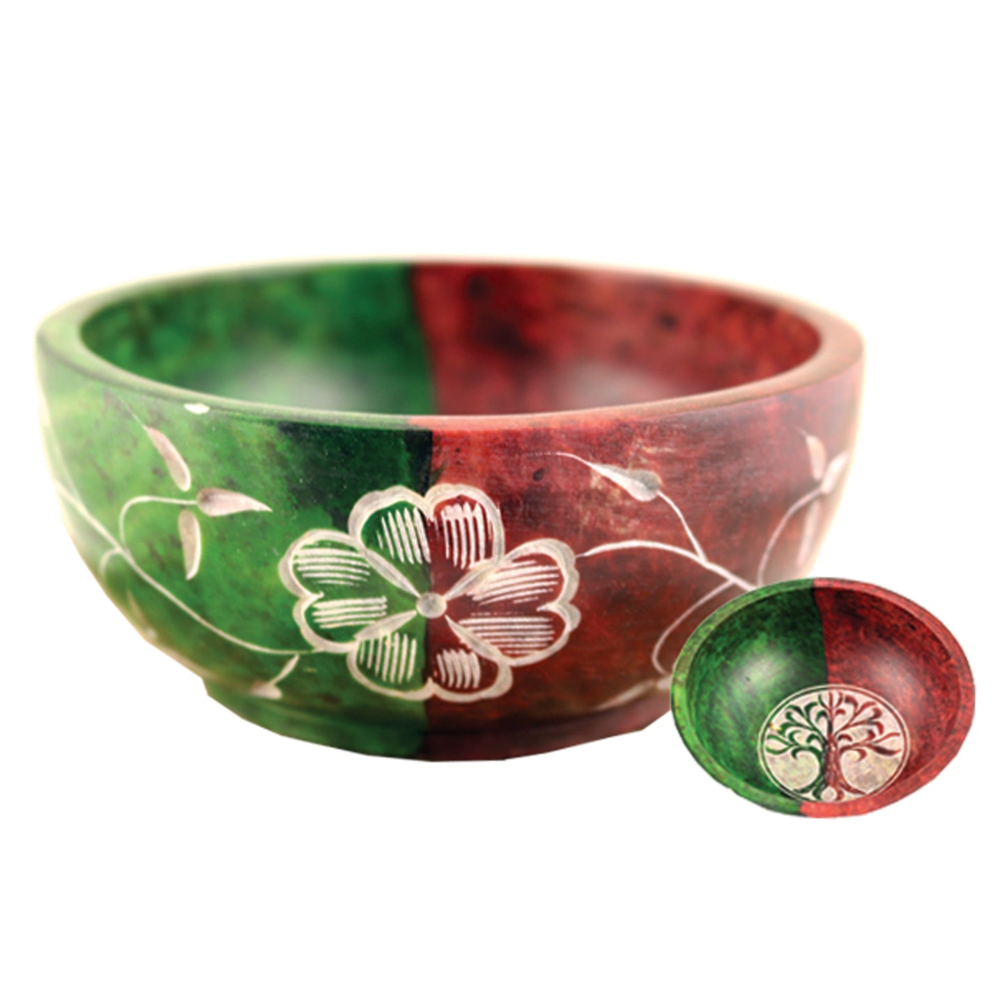 Red & Green Tree of Life Hand-Carved Soapstone Smudge Bowl