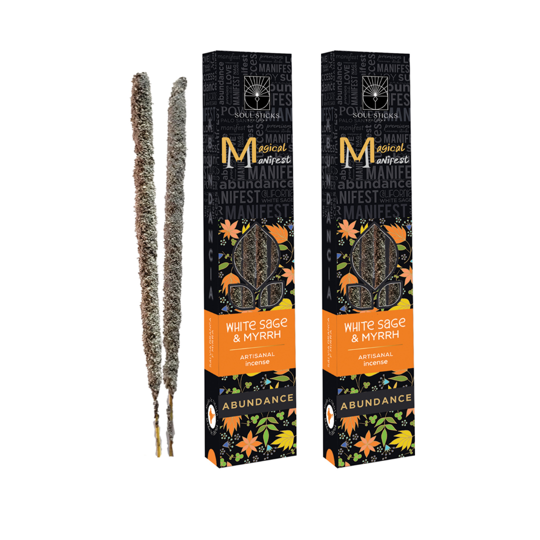 Magical Manifest: Abundance, White Sage & Myrrh Artisanal Incense Sticks Duo Pack