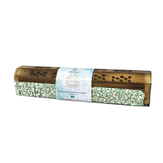 12" Amazonite Elements Wooden Incense Coffin Box