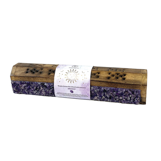 12" Amethyst Elements Wooden Incense Coffin Box