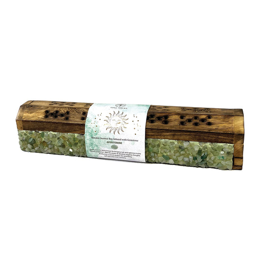 12" Aventurine Elements Wooden Incense Coffin Box