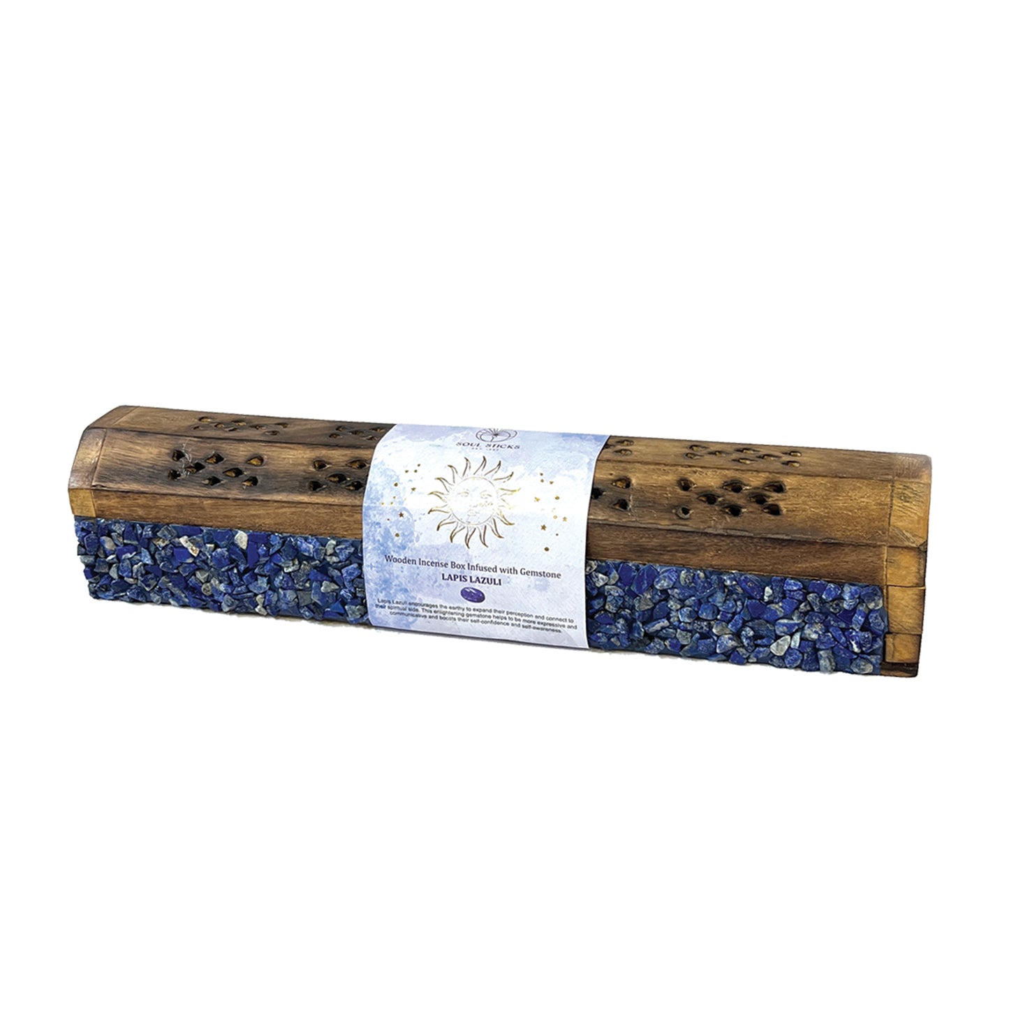 12" Lapis Lazuli Elements Wooden Incense Coffin Box