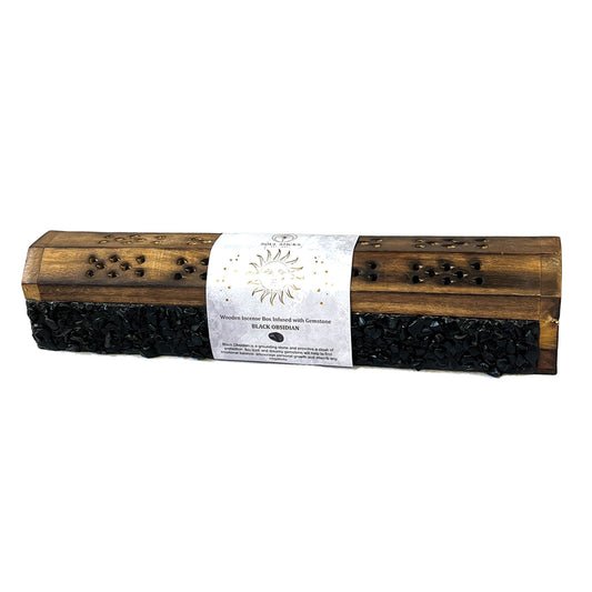 12" Black Obsidian Elements Wooden Incense Coffin Box