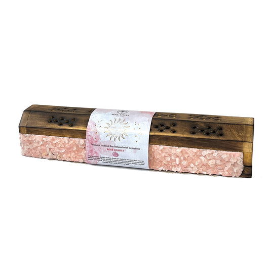 12" Rose Quartz Elements Wooden Incense Coffin Box