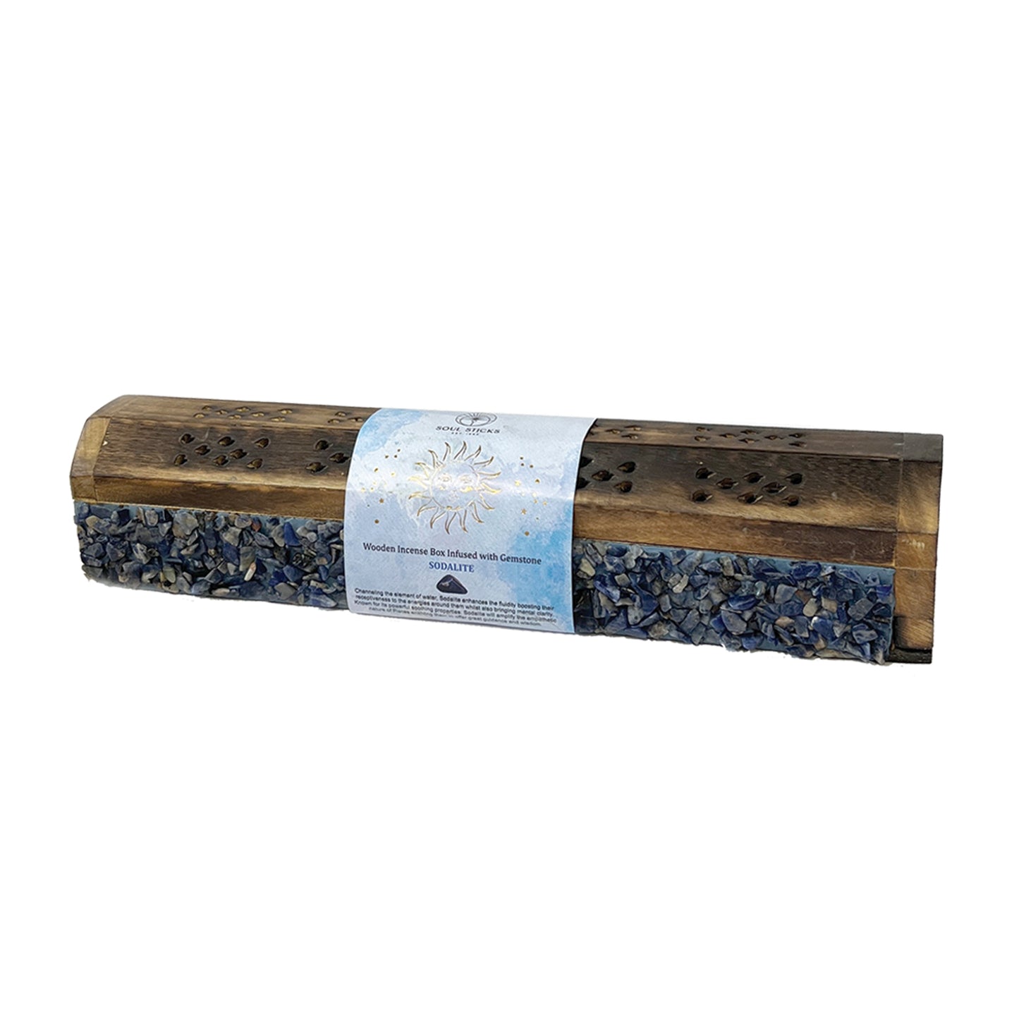 12" Sodalite Elements Wooden Incense Coffin Box