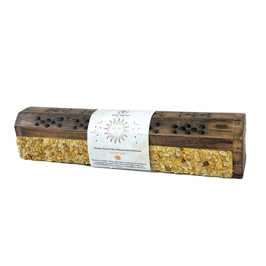 12" Yellow Jade Elements Wooden Incense Coffin Box