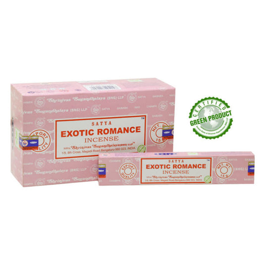 Satya, 15 G Exotic Romance Incense Sticks (12 PK BOX)