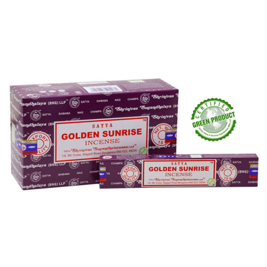 Satya, 15 G Golden Sunrise Incense Sticks (12 PK BOX)