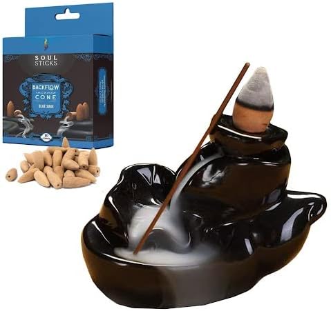 Paradise Backflow Burner + Blue Sage Backflow Incense Cones Combination Set