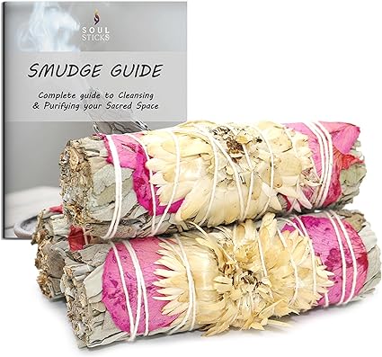 Pristine Pink Floral Sage Smudge Sticks with Smudge Guide (3 PK)