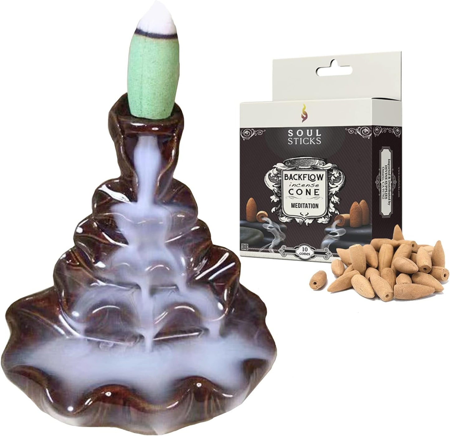 Tranquility Backflow Burner + Meditation Backflow Incense Cones Combination Set