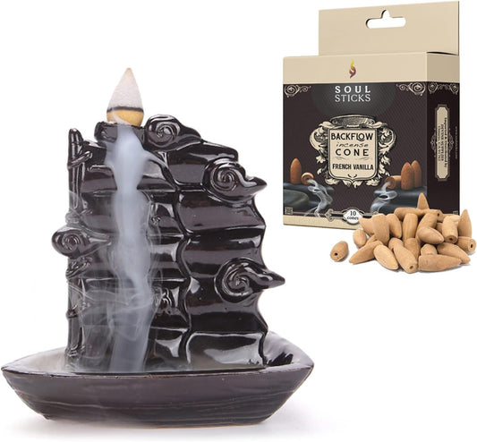 Utopia Backflow Burner + French Vanilla Backflow Incense Cones Combination Set