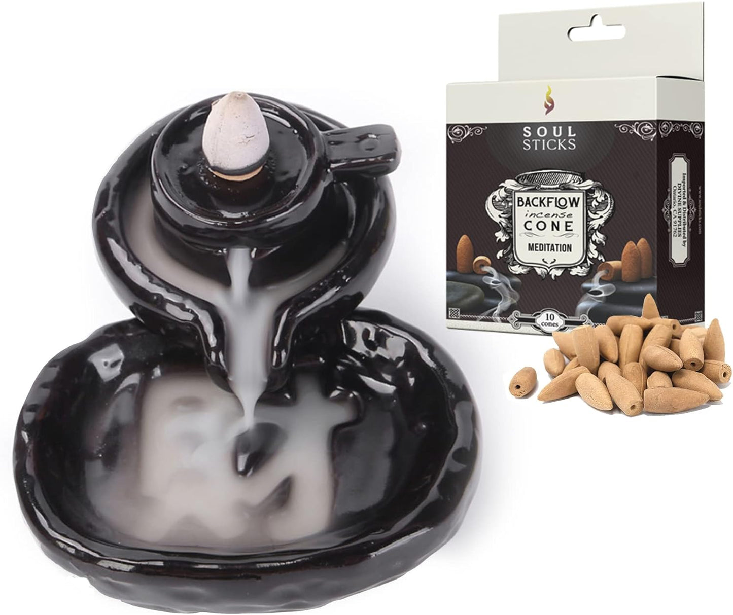 Teapot Backflow Burner + Meditation Backflow Incense Cones Combination Set