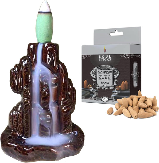 Zenith Backflow Burner + Black Ice Backflow Incense Cones Combination Set