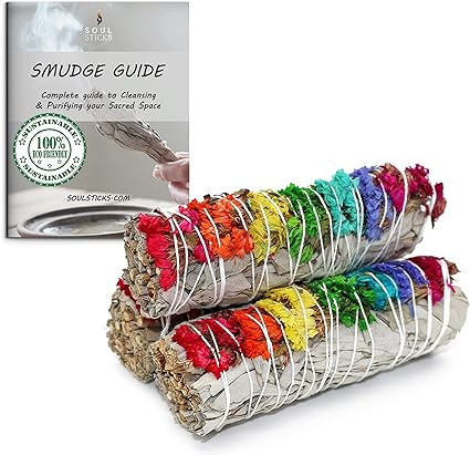 Flowery Rhymes Floral Sage Smudge Sticks with Smudge Guide (3 PK)