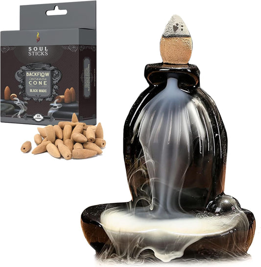 Serenity Backflow Cone + Black Magic Backflow Incense Cones Combination Set