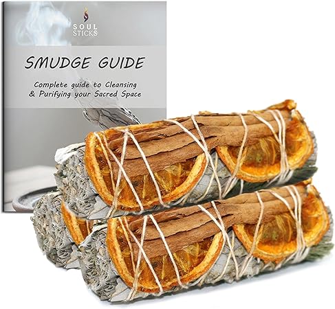 Orange, Cinnamon & White Sage Smudge Sticks with Smudge Guide (3 PK)