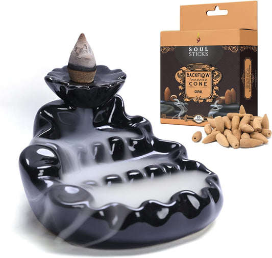 Pond Backflow Burner + Copal Backflow Incense Cones Combination Set