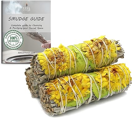 Golden Times Floral Sage Smudge Sticks with Smudge Guide (3 PK)