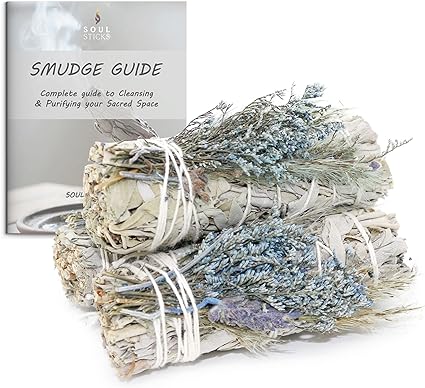 Blue Bouquet Floral Sage Smudge Sticks with Smudge Guide (3 PK)