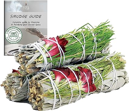 Sweet Morning Floral Sage Smudge Sticks with Smudge Guide (3 PK)