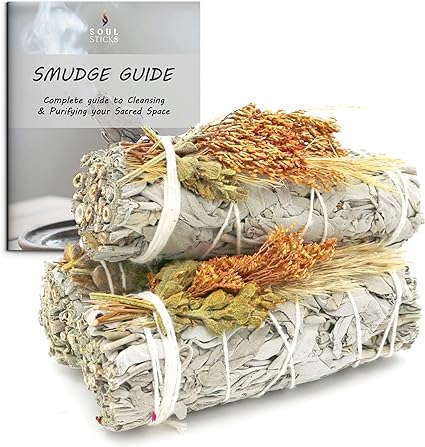 Orange Bouquet Floral Sage Smudge Sticks with Smudge Guide (3 PK)