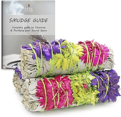 Summer Floral Sage Smudge Sticks with Smudge Guide (3 PK)