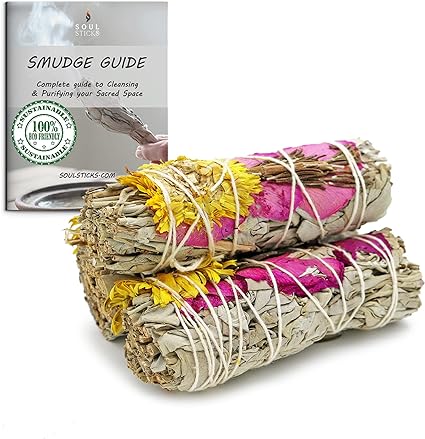 Country Garden Floral Sage Smudge Sticks with Smudge Guide (3 PK)