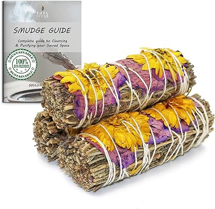 Evelyn Lavender Floral Sage Smudge Sticks with Smudge Guide (3 PK)