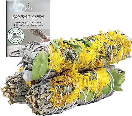 Sunflower Floral Sage Smudge Sticks with Smudge Guide (3 PK)