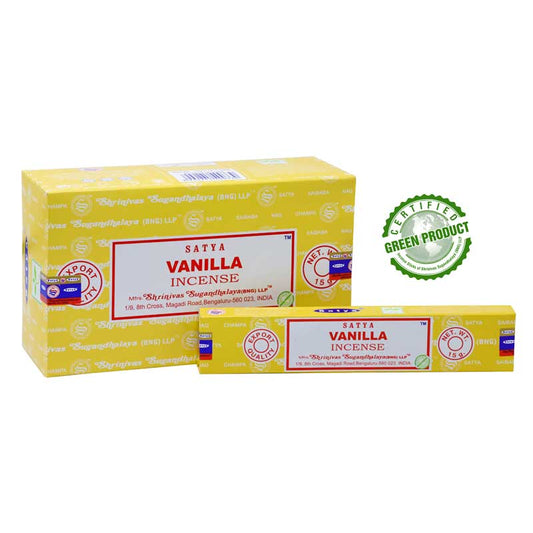 Satya, 15 G Vanilla Incense Sticks (12 PK BOX)