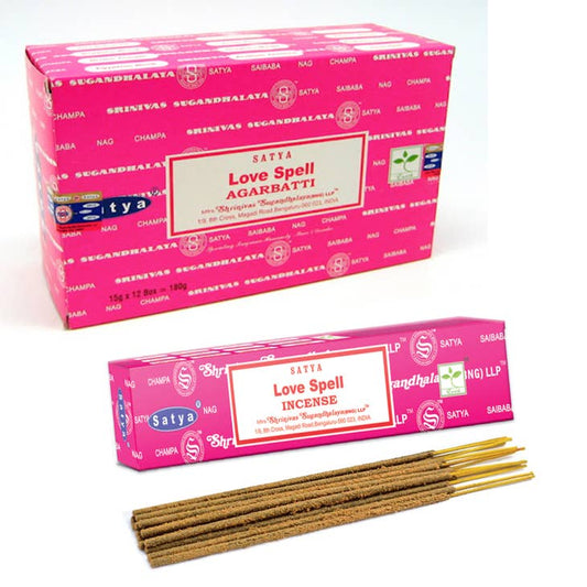 Satya, 15 G Love Spell Incense Sticks (12 PK BOX)