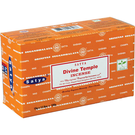 Satya, 15 G Divine Temple Incense Sticks (12 PK BOX)